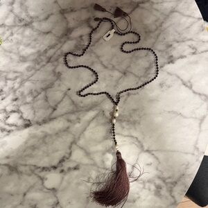 Chic Maroon Beaded Necklace with Tassel